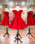 2018 Off The Shoulder Red Satin Short Homecoming Dresses Fashion V-Neck Prom Party Gowns Cocktail Dress